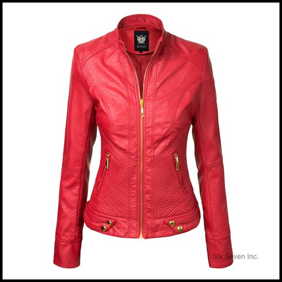 Faux Leather Moto Biker Jacket Coat with Removable Hood Edgy Chic
